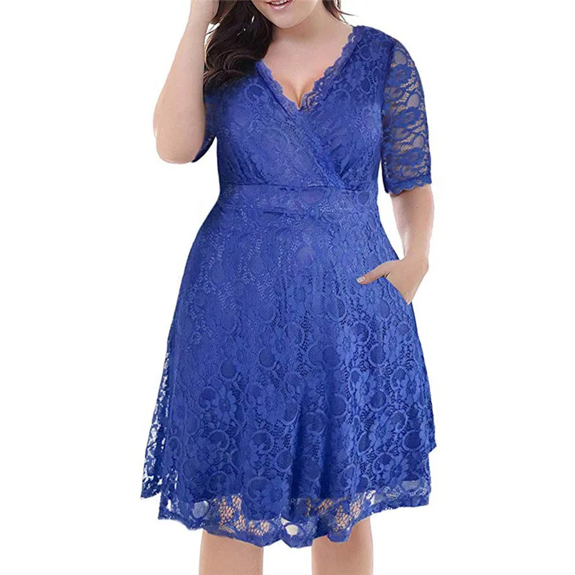 Мини-платье большого размера с коротким рукавом и v-образным вырезом, кружевное платье в богемном стиле, вечерние платья большого размера для женщин 4xl robe courte#15