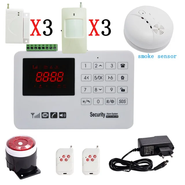 1 комплект) защита домашней безопасности GSM SMS Беспроводная сигнализация PIR детектор движения дымовая сигнализация с магнитом датчик двери Беспроводная сирена - Цвет: Лаванда