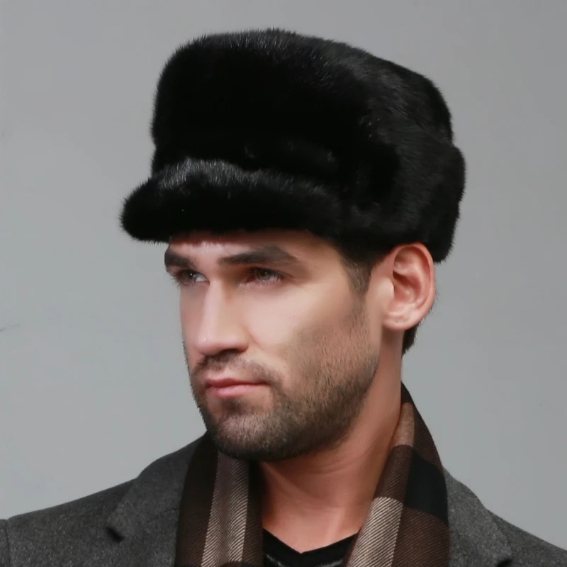 winter Super warm snow show men ear muffs rex mink model same Russian style cap autumn male luxur fur hat hair handsome fur