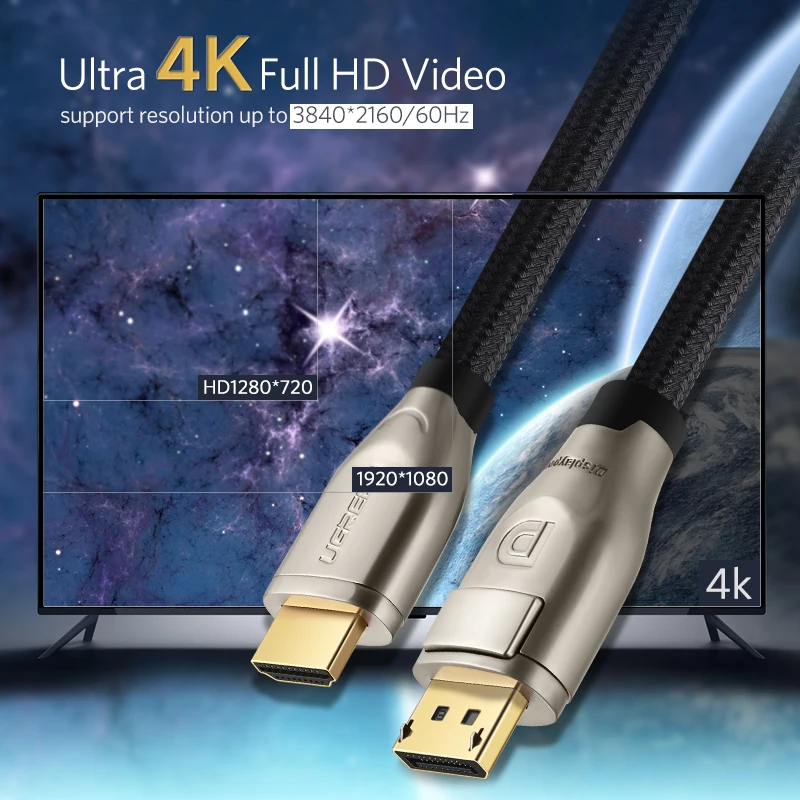 Ugreen Displayport to HDMI Cable 4K 60Hz DP to HDMI 2.0 Adapter For Projector GTX 1060 Lenovo Laptop Display Port HDMI Cable Ugreen Displayport to HDMI Cable 4K 60Hz DP to HDMI 2.0 Adapter For Projector GTX 1060 Lenovo Laptop Display Port HDMI Cable