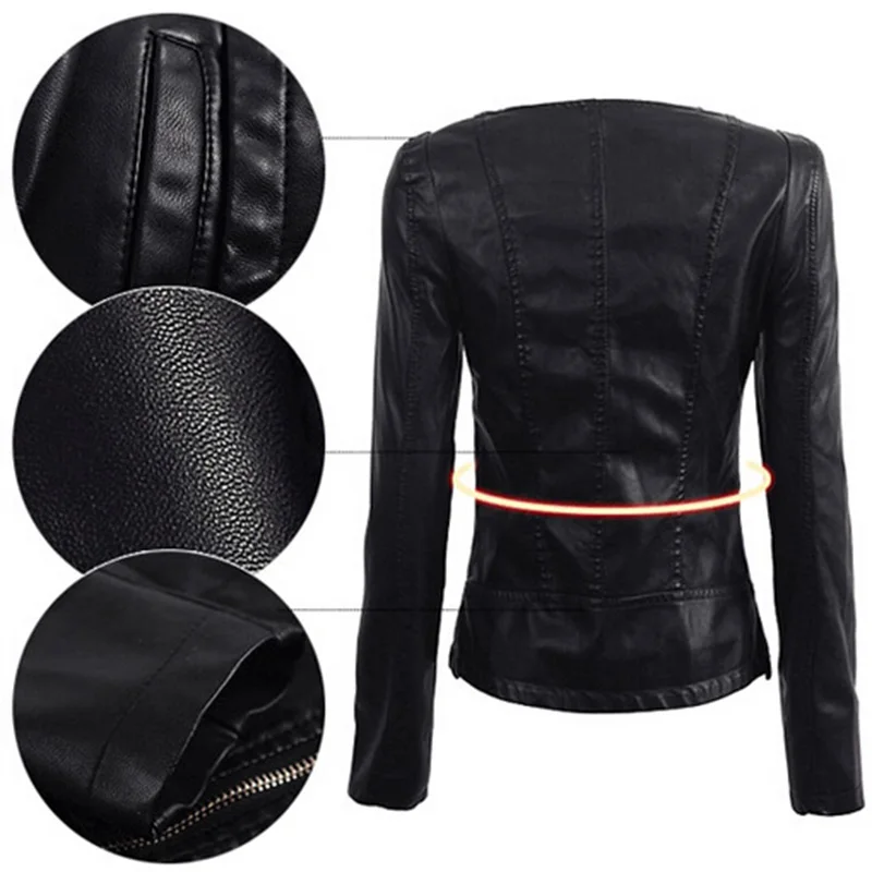 Женская байкерская куртка из ПУ кожи на молнии|leather zipper jacket|pu coatbiker motorcycle |
