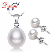 Daimi joyería de perlas establece 925 perlas de agua dulce colgante collar con tachona los pendientes sistema entero joyería fina de Color blanco