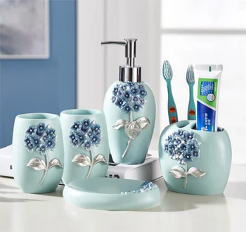 

European-style 5pcs Bathroom Supplies Set Gifts Creative Ceramic Washing Set Toothbrush Holder Soap Dispenser Soap Dish LFB288