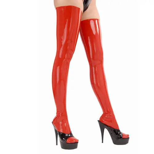 

Red Stockings New 100% Latex Rubber Wet look Tight High Size S-XXL