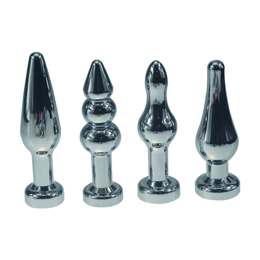

4pcs as set with four shape tapered tip anal beads jewel metal butt plug insert anus fetish steel sex toys adult product foe men