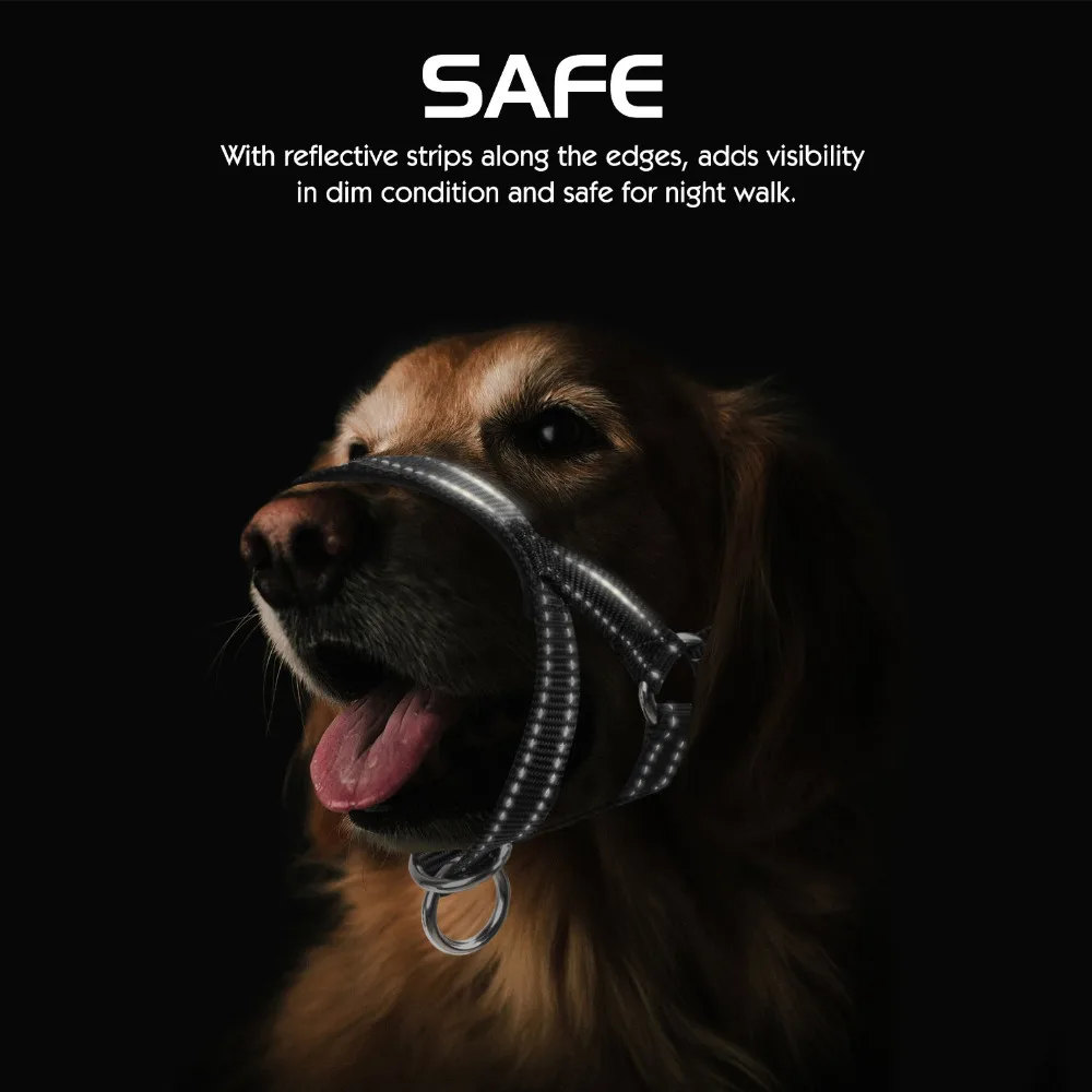 Dogs Mouth Muzzle Pet Dogs Nylon Reflective Mouth Cover Adjustable Loop Anti-Bite Bark Control Easy Fit Dog Muzzle Black