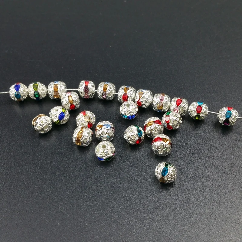 

20pcs/lot 6 8mm Gold multicolor round Rhinestone Crystal Beads Metal Rondelle Spacer Beads For Diy Jewelry Making