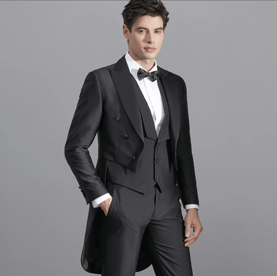 Gentleman Black Groom Wedding Tuxedos Suits Slim Fit for Men Classic Wedding Suits Peak Lapel 3Pieces (Jacket+Vest+Pants) 2018