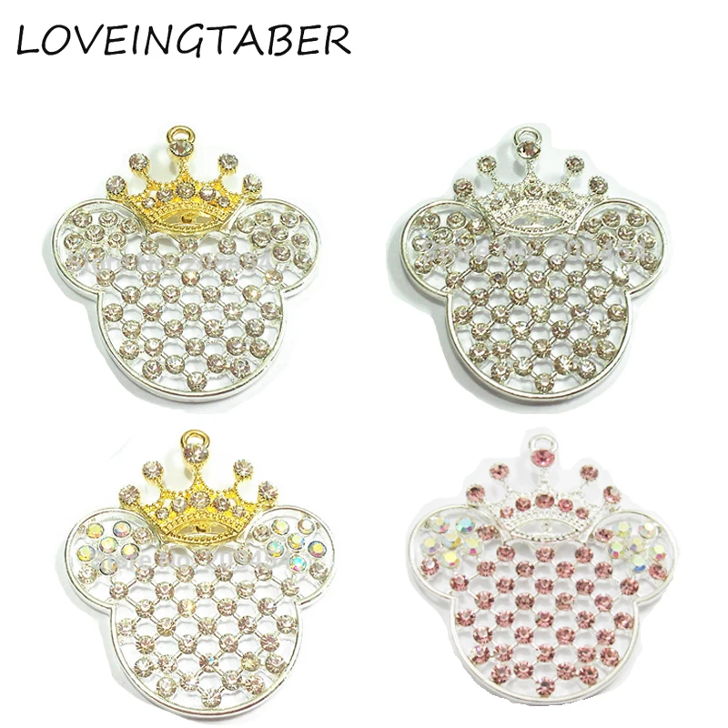 

( Choose Color First ) 50mm*48mm 10pcs/lot Silver Crown Minnie With All Rhinestone Pendants For Necklace