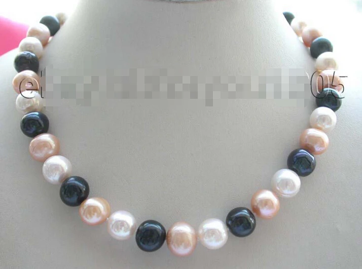 

shipping>>>>> Genuine Natural 12mm Round Multicolor Pearl Necklace!