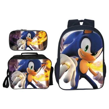 

High Quality Sonic School Rucksack Children Boys Girls School Bag Fashion Surprise Gift Laptop Backpack 3Pcs/Sets