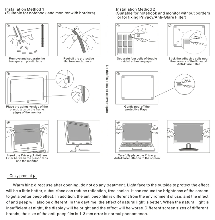 YOSON 12.5 inch Widescreen 16:9 notebook computer Privacy Filter/anti peep film / anti reflection film / anti screen