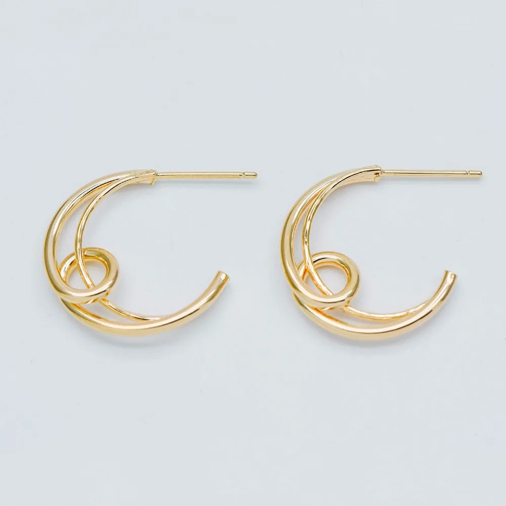 

10pcs Geometric Circle Stud Earring 19mm, Gold plated Brass Ear Wire Posts, Geometric Earring Components (GB-517)