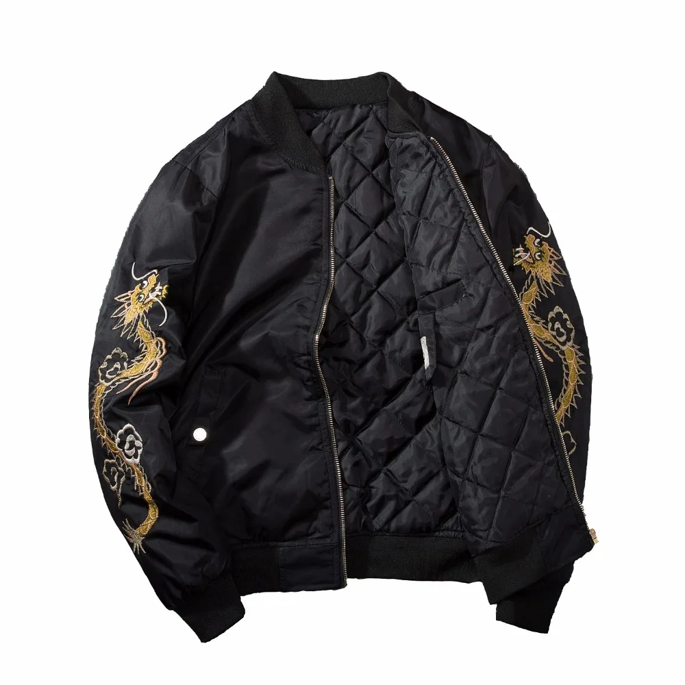 2017 New Winter Black Cotton Padded Dragon Embroidery Japan Style
