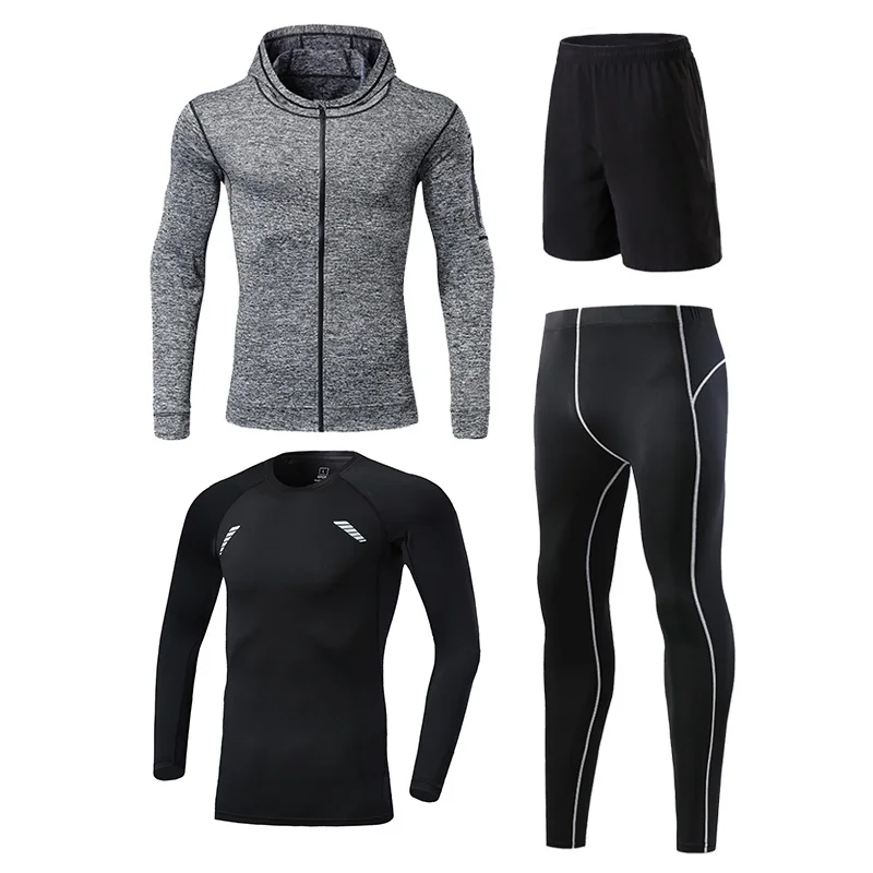 

BINTUOSHI 4Pcs/set Traini Set For Men's Gym Exercise Fast Dry Clothes Tights Running Training Suit Men Breathable Winter Suit