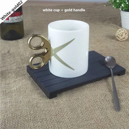 1 шт. креативная керамическая чашка с золотыми и серебряными ручками, ножницы, Кружка для офиса, чашка для питья, Рождественский персонализированный подарок 5ZDZ258 - Цвет: white-gold02