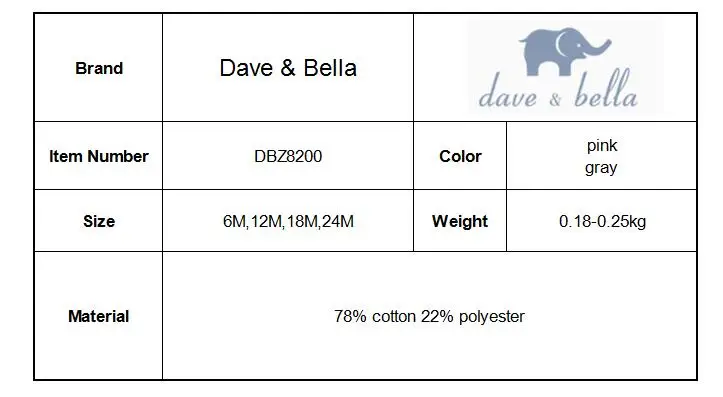 DBZ8200 dave bella/Осенний комбинезон с длинными рукавами для новорожденных, Детский комбинезон для малышей, Детский бутик-комбинезон, 1 предмет