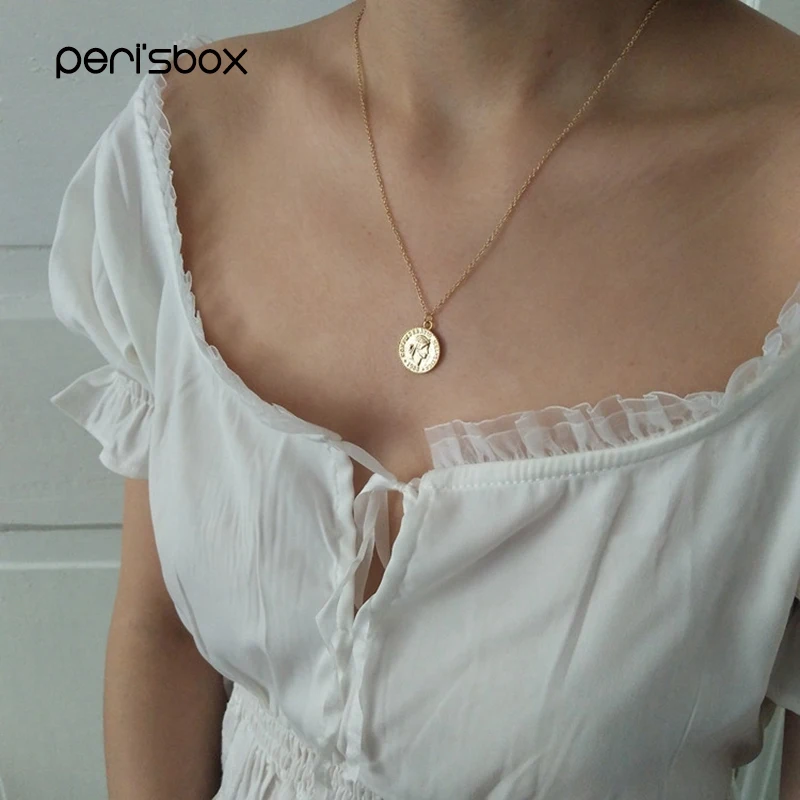 Peri'sbox золотого и серебряного цвета круглый кулон для женщин Простой Шарм в виде портрета ожерелье изящное многослойное ожерелье s подарки
