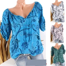 Women Plus Size shirt Long Sleeve Print Stand Collar Button Pullover Top Shirt Big Shirt Fashion Blouse  Sexy Office Lady Blusas