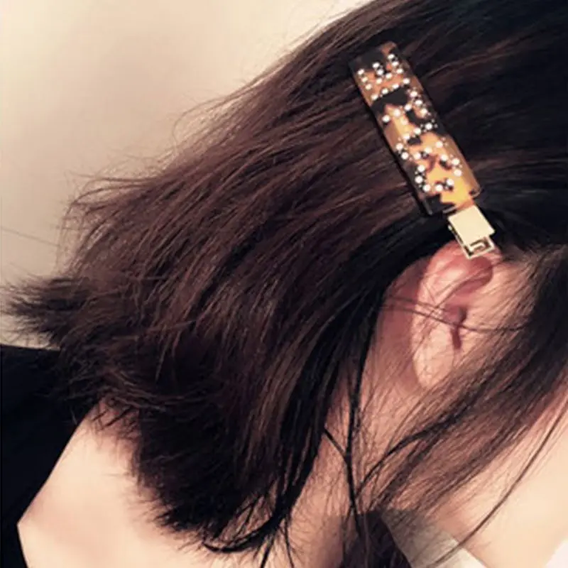 

Ladies Women Rectangle Acetate Leopard Duckbill Hair Clips Glitter Rhinestone Funny Letters Hairpins Styling Ponytail Barrettes