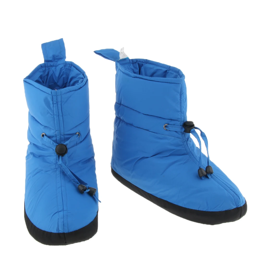 Men Women Duck Down Camping Slippers Soft Ultralight Winter Warm Pull On Socks Booties Boots Feet Warmer