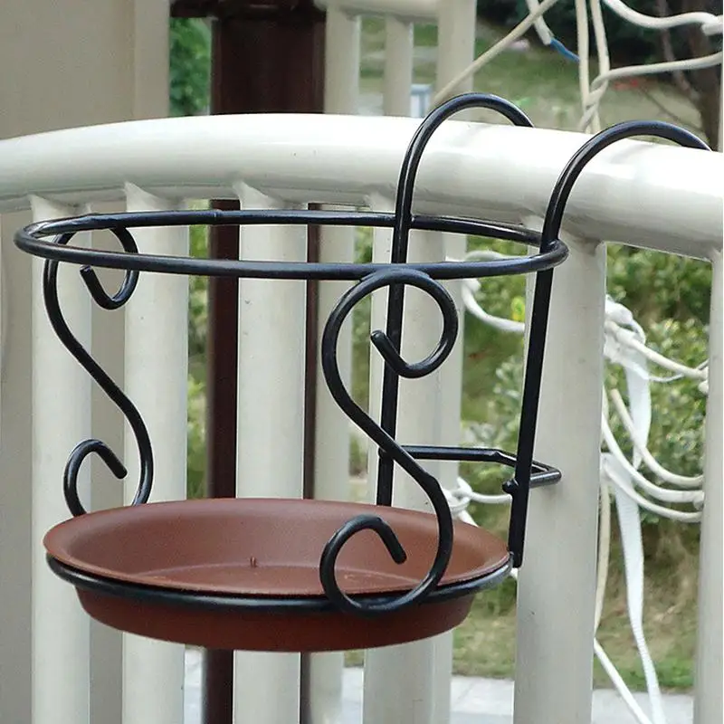 Balcony Hanging Flower Pot Tray Iron Racks Home Garden Decorative Plant Pots Holder Outdoor Vertical Garden