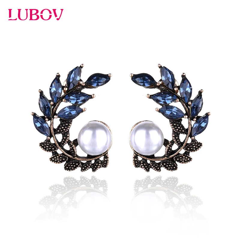Модные серьги-гвоздики LUBOV в стиле ретро из металла женские с имитацией жемчуга