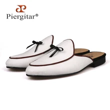 Piergitar/брендовые парусиновые мужские тапочки белого цвета с черным кожаным галстуком; дизайнерские мужские вечерние Лоферы для выпускного вечера размера плюс