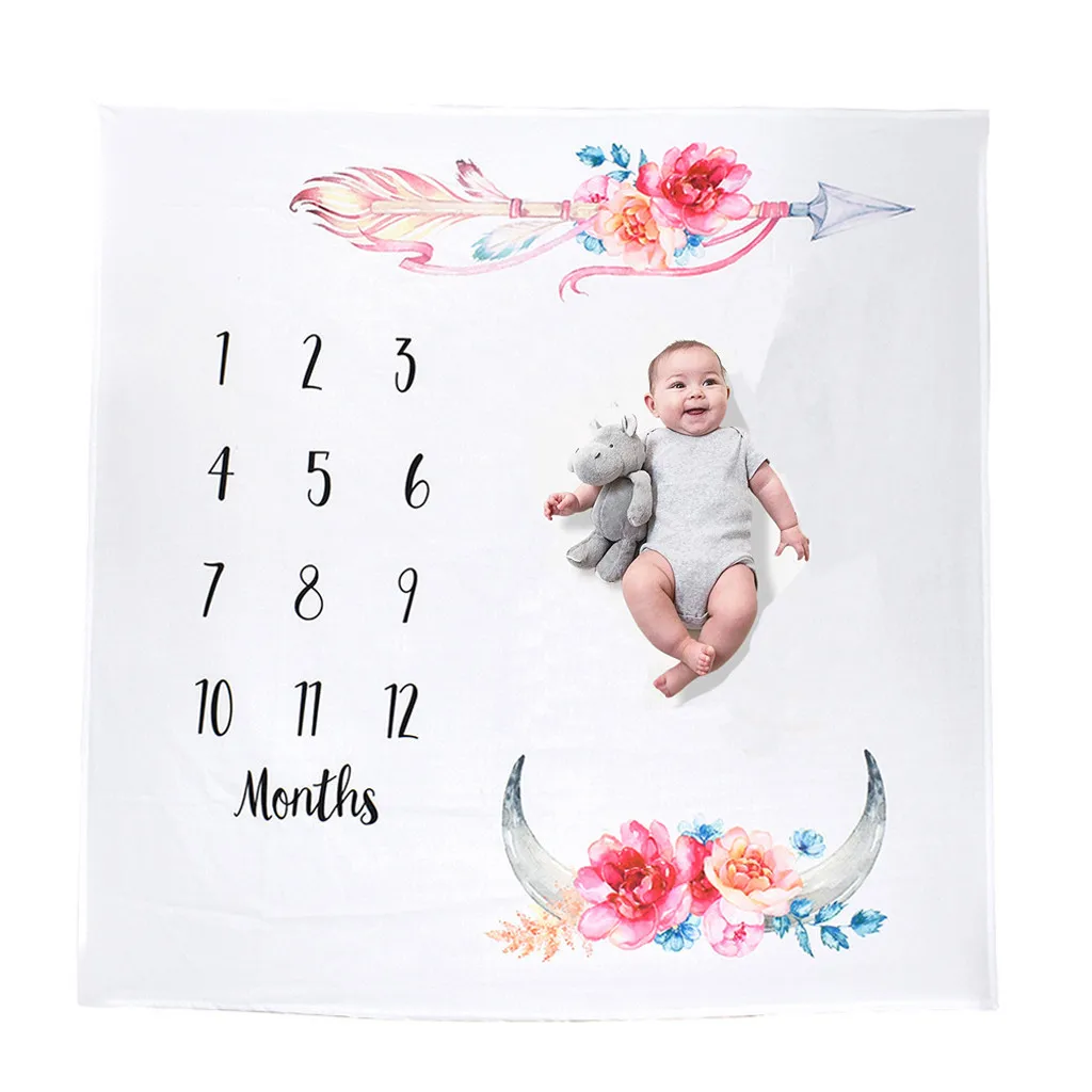 

Milestone Blanket Baby Photography Props Newborn 12 Monthly Photo Props Backdrop Blue Angel Wings Background for Shooting