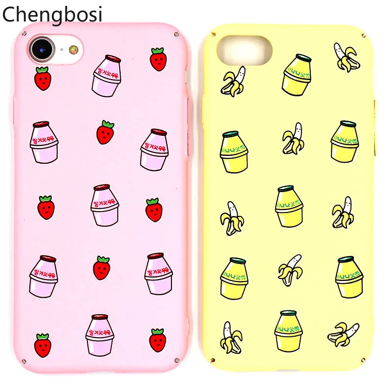 

Lovely Cartoon Phone Case for IPhone 7 8 Plus Cases for IPhone X 6 6S Plus Strawberry Milk Banana Back Cover Matte Hard PC Case