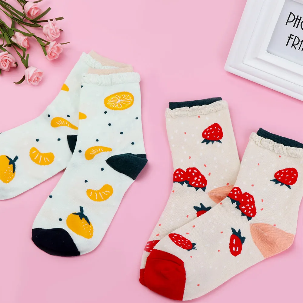 1 пара носков с рисунком клубники Милые оранжевые женские хлопковые носки хараюку мягкие теплые милые корейские смешные носки Харадзюку с рисунком для девочек