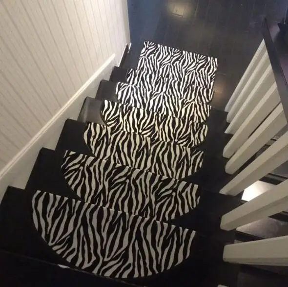 Zebra Leather Carpet For Stair Non-slip Floor Staircase Carpets Doormat black and white Mosaic Stair Treads Protector mat 5pcs Zebra Leather Carpet For Stair Non-slip Floor Staircase Carpets Doormat black and white Mosaic Stair Treads Protector mat 5pcs