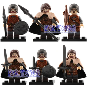 DR.TONG 6PCSLOT Game of Thrones Action Figure Eddard Stark Spear Infantry Building Blocks Bricks Toys for Children XP042-047