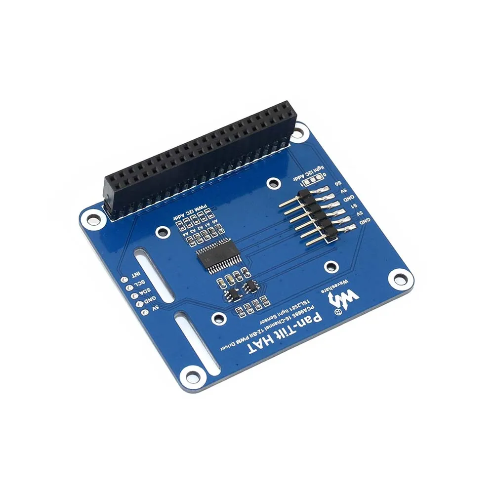 

2-DOF Pan-Tilt HAT for Raspberry Pi, Light Intensity Sensing, I2C Interface,compatible with Raspberry Pi Zero/Zero W