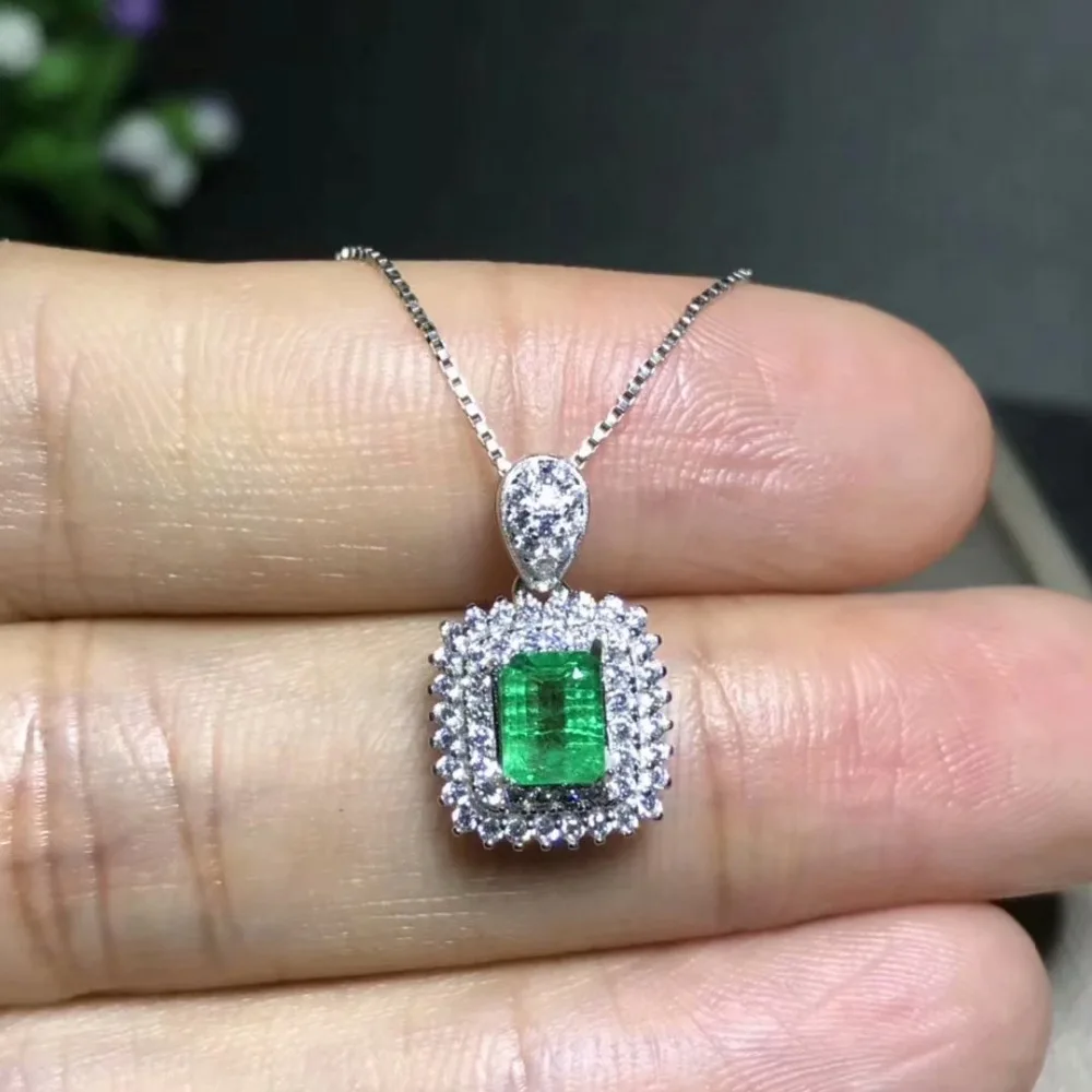 Pendentif en pierre naturelle verte émeraude pendentif en pierres précieuses naturelles S925 argent