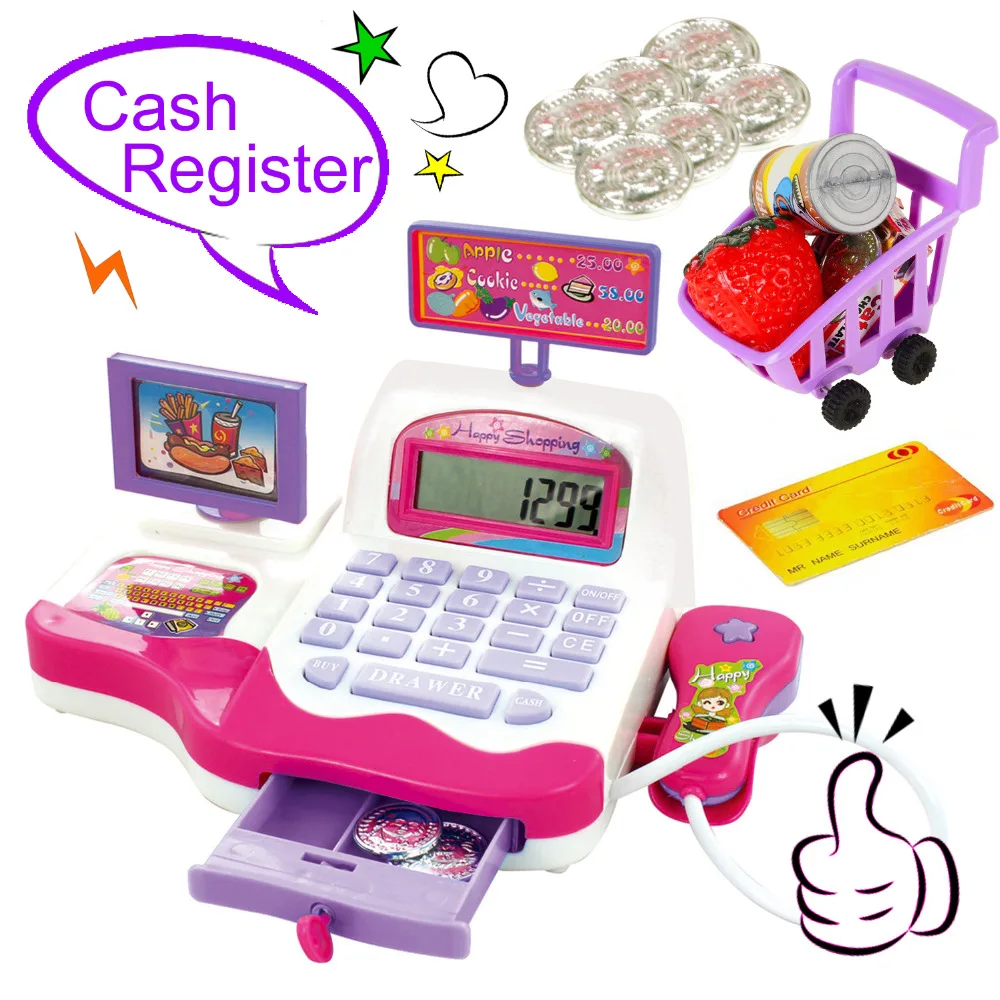 Educational Pretend Play Electronic Cash Register With Scanner Sounds
