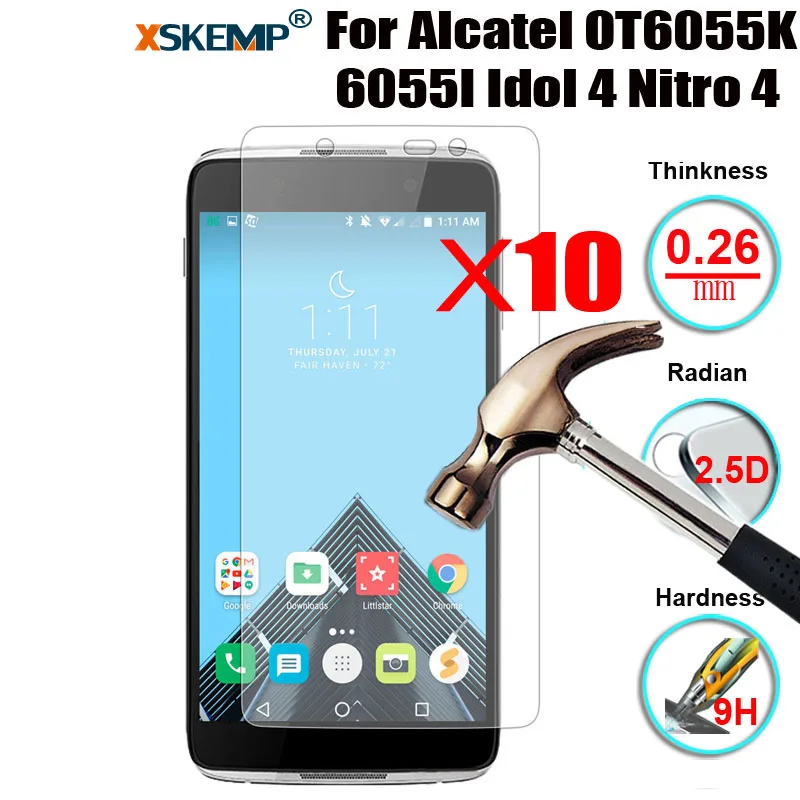 XSKEMP 10Pcs/Lot 9H Hard Real Tempered Glass For Alcatel OT6055K 6055I Idol 4 Nitro Scratch-Resistant HD Screen Protector Film | Мобильные