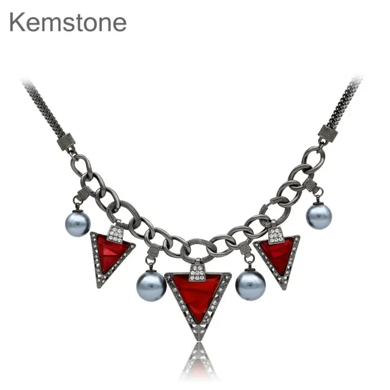 

Kemstone Red Crystals Jewelry Silver Bronze Color Red Vintage Choker Necklace with Austrian Crystal 16.93