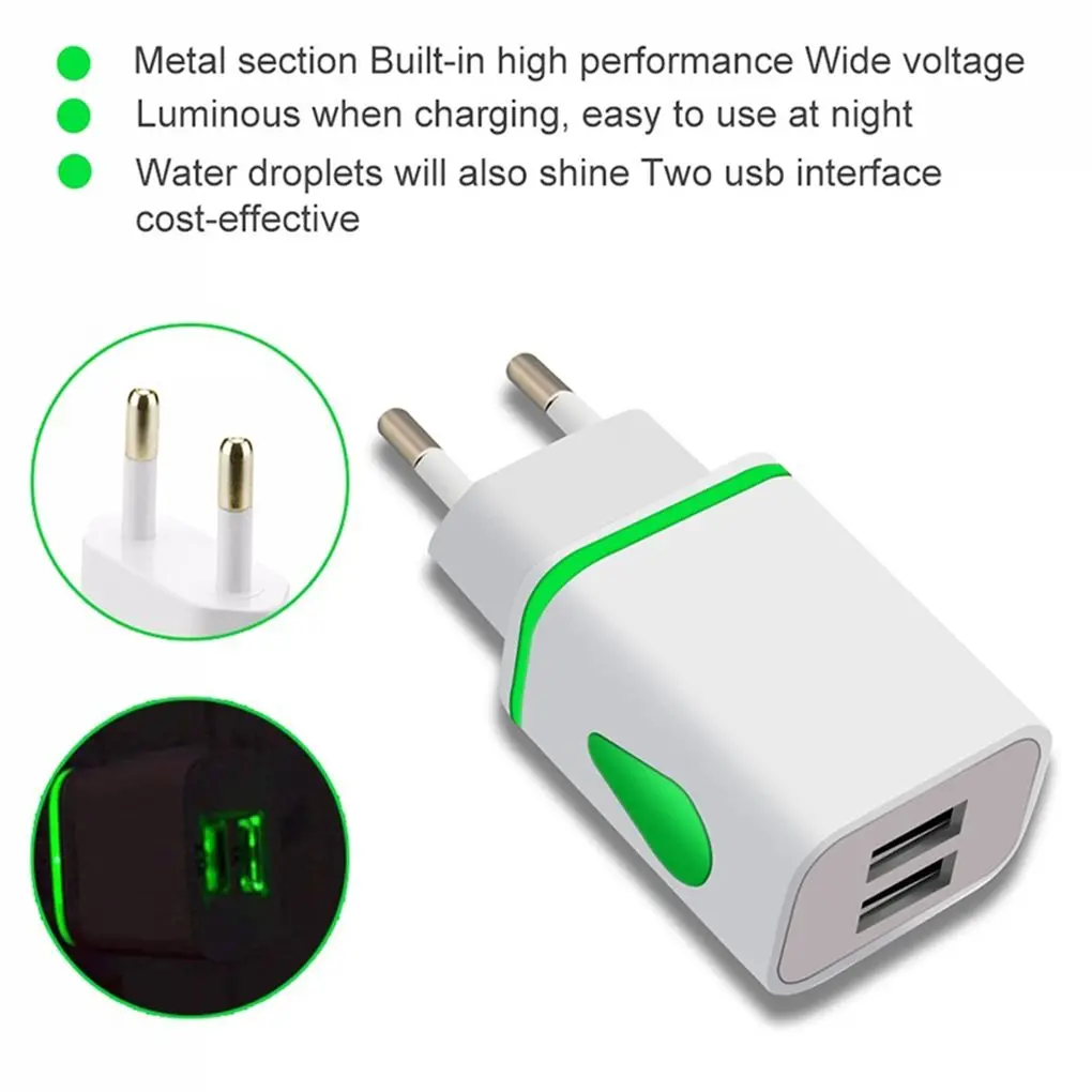 ЕС штепсельная вилка стандарта США 2 Порты светодиодный светильник USB Зарядное устройство 5V 1A сетевой адаптер мобильный телефон Micro USB разъем для зарядки и синхронизации данных для iPhone iPad для samsung