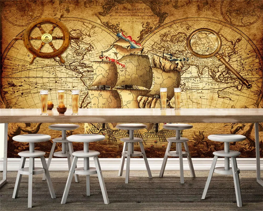 

beibehang Custom fashion 3d wallpaper nostalgic retro nautical wheeled boat three-dimensional background wall papers home decor