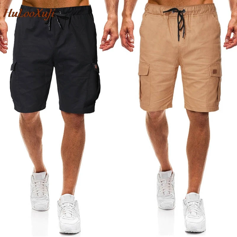 HuLooXuJi мужские Летние Шорты повседневные для мужчин однотонные уличные хлопковые шорты-карго с эластичной резинкой на талии Размер США: S-2XL
