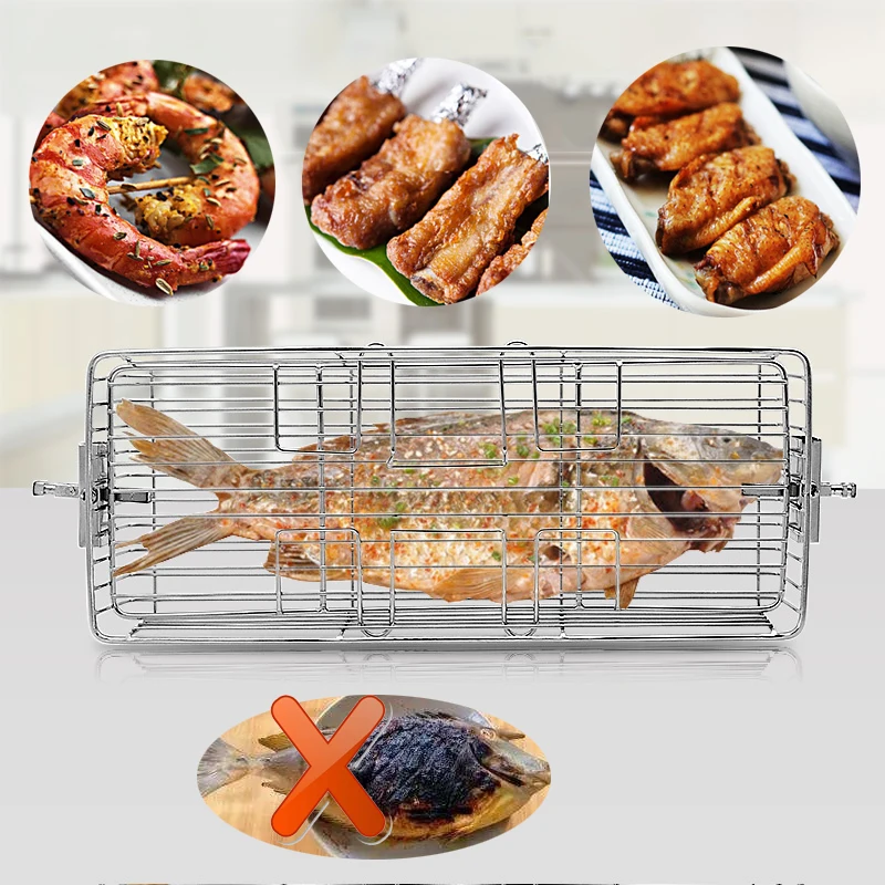 

24L-40L Stainless Steel Grill Roaster BBQ Rotisserie Ovenware Skewers Oven Rotate Cage Roast Fish Shrimp Meat Shelf Baking Tools