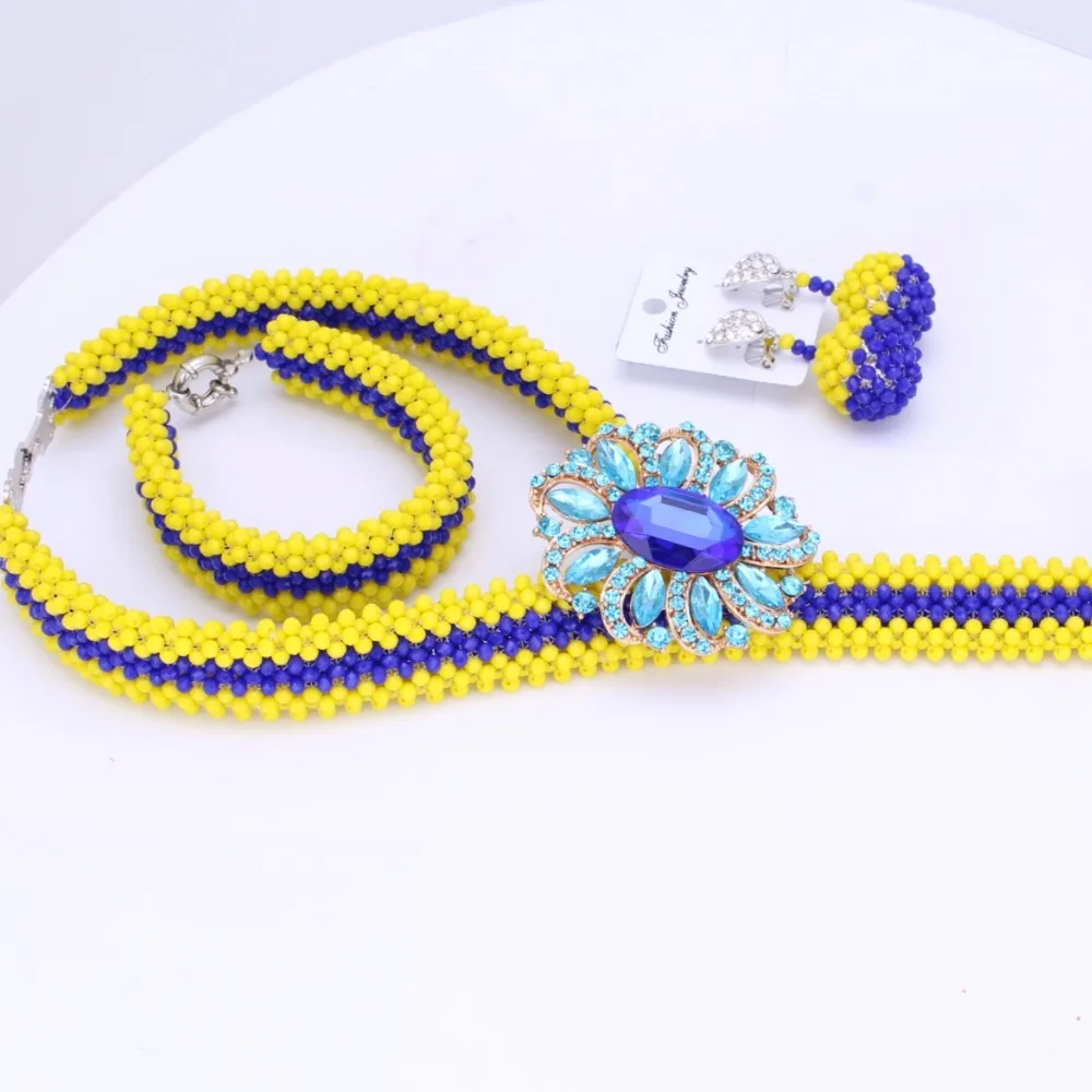 

4UJewelry Wedding Jewelry Sets For Brides Yellow and Blue Choker Costume Crystal Necklace Set Free Shipping High Quality 2018