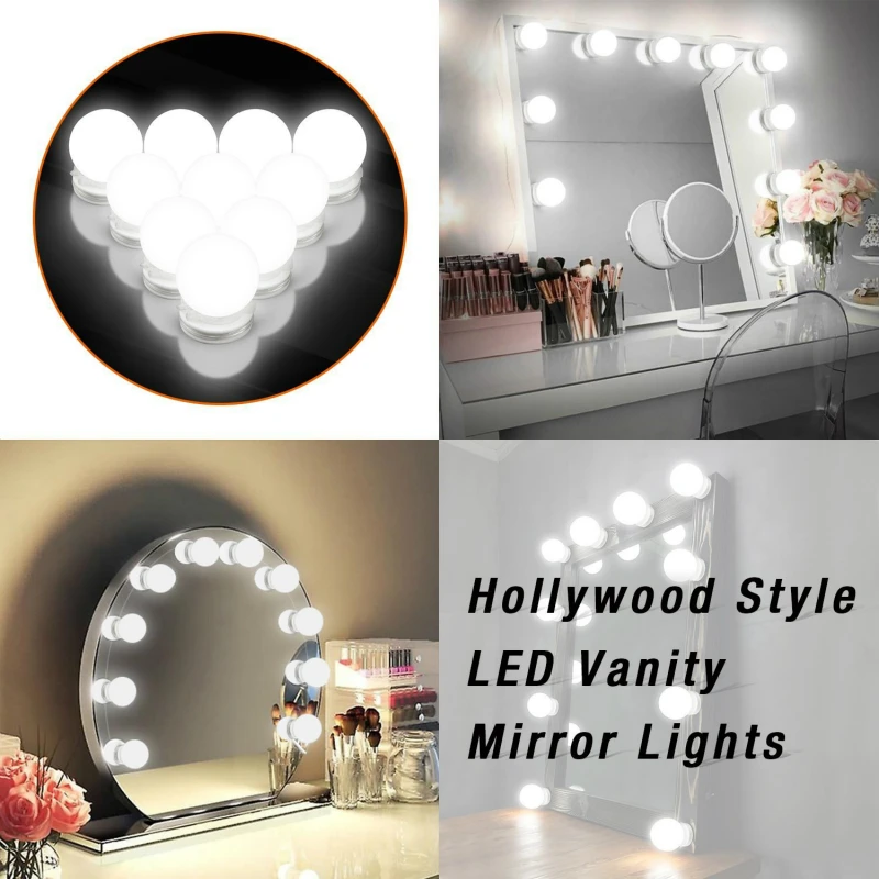  Makeup Mirror Light Hollywood Mirror Front Light String 6 10 14LED Bulb USB Charging Dimmable Bathr