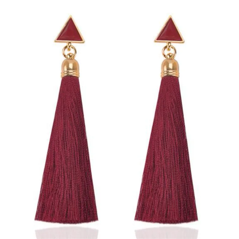 

Fashion Jewelry Bohemian Earrings Female Pop Geometry Red Blue White Black Triangle Tassel Long OL Daily