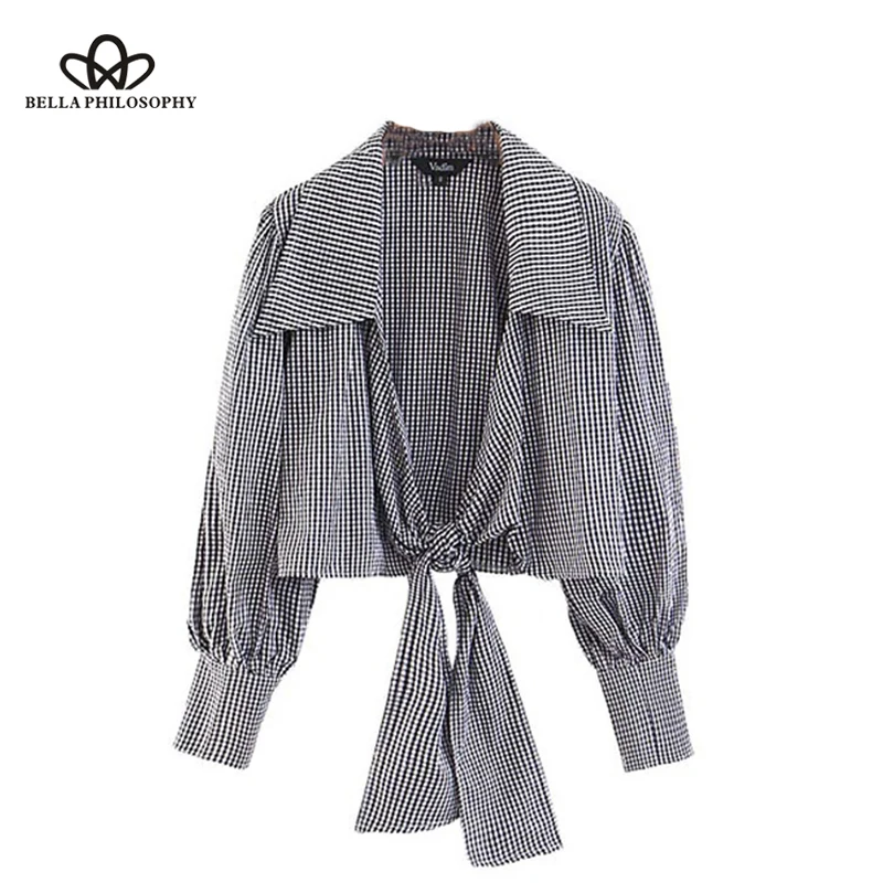 women sweet print short blouse bow tie turn down collar long sleeve female casual shirts stylish chic crop tops Wonder Store