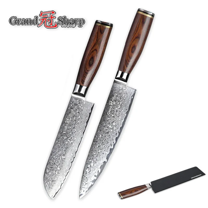 2 шт. кухонные ножи Santoku из дамасской стали|Наборы ножей| |