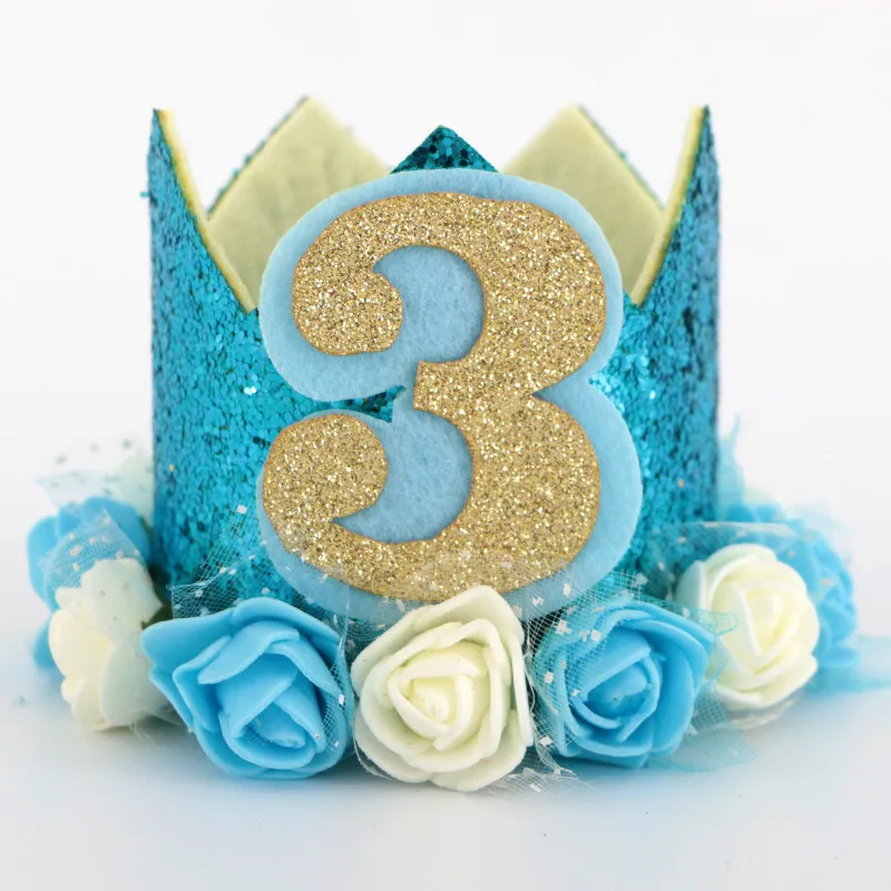 Счастливые шляпы для празднования первого дня рождения, декоративная крышка, один праздничный колпак, корона принцессы, 1-й 2-й 3-й год, детский аксессуар для волос - Цвет: blue hat 3