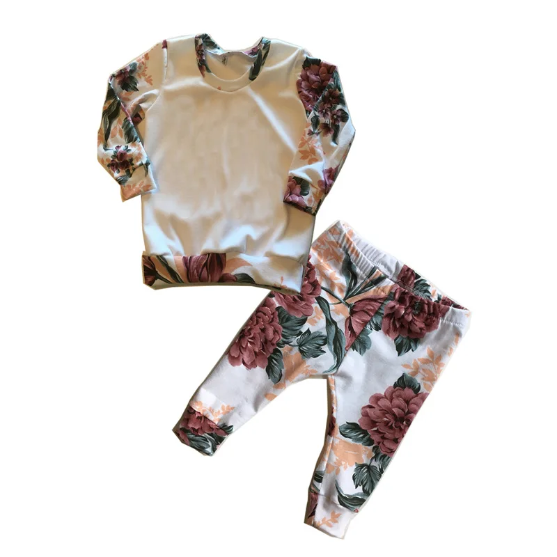 

Baby Hooded Clothes Set Spring Autumn Long-Sleeved T-shirt Top +Floral Print Pant Cotton 2PCS Tracksuit For Boys And Girls