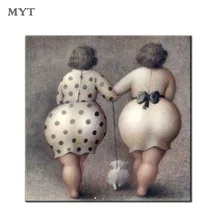 Modren Handpainted קורט שומן אנשים שני נשים הליכה כלב תמונות בית תפאורה קיר אמנויות שמן לסלון לא ממוסגר(China)